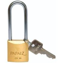 Cadeado Haste Longa Papaiz 70 Mm Latão Natural Cromada Com 2 Chaves Para Trancar Portões E Armários