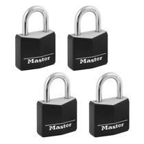 Cadeado Master Lock 131Q Black Outdoor Key Lock, pacote com 4