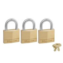 Cadeado Master Lock 140TRI em latão sólido com chave de 40 mm, pacote com 3