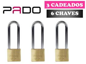 Cadeado Pado 35/75mm Kit 3 Peças Mesmos Segredos 6 Chaves