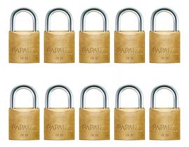 Cadeado Papaiz 25mm Cr25 Seguro 2 Chaves Dourado Kit 10 Pçs