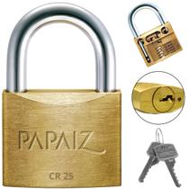 Cadeado Pequeno 25mm Haste Curta Latão Maciço Dourado Com Chave Papaiz