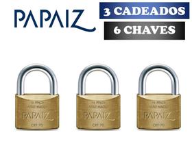 Cadeados Tetra Papaiz 70mm 3 Peças Mesmos Segredos 6 Chaves