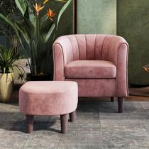 Cadeira Accent LINSY Velvet Barrel com rosa otomano para sala de estar