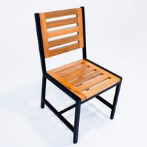 Cadeira Afelandra sem Braço de Madeira e Alumínio Área Externa e Interna Preto/Madeira - Voratto Móveis