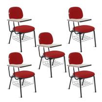 Cadeira Ágata Secretária Universitária Pé palito Tecido kit 5 un Cor: Vermelho Cadeira Ágata Secretária Universitária Pé palito Tecido kit 5 un Cor: Vermelho