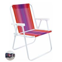 Cadeira Alta Aço Dobrável Listrada De Praia Camping Piscina - 2002 Mor