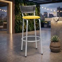 Cadeira Alta Encosto Junco Degradê 70Cm Cozinha Varanda Estrutura Prata Balcão Ilha Bancada Bar Itagold