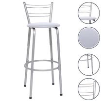 Cadeira Alta Flórida Encosto Aramado 70Cm Cozinha Varanda Estrutura Prata Balcão Ilha Bancada Bar Itagold