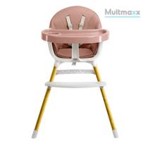 Cadeira Alta Premium de Alimentação Bebe Multmaxx Portátil Acolchoada Ajustável até 15Kgs Meses Rosa