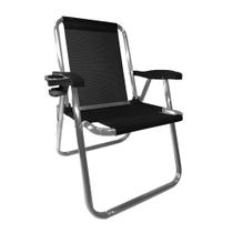 Cadeira Alumínio com PORTA COPO TÉRMICO Plus Preta Zaka 120 KG