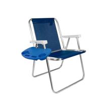 Cadeira Aluminio Sannet Azul Marinho + Mesa Porta Copos Mor