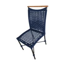 Cadeira Anne Corda Náutica Detalhe em Madeira Base Alumínio Preto/azul Marinho