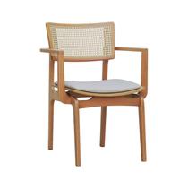 Cadeira Apollo com Braço Madeira Maciça Encosto Telinha Assento Anatômico Estofado Corano