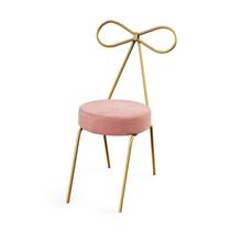 Cadeira Assento em Veludo e Detalhe de Laço no Encosto Dourado/Rosa
