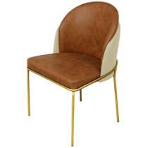 Cadeira Aurora Couro Caramelo com Pérola Metal Dourado - C&M Decor Cadeira Aurora Couro Caramelo com Pérola Metal Dourado - C&M Decor