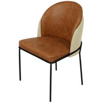 Cadeira Aurora Couro Caramelo com Pérola Metal Preto - C&M Decor Cadeira Aurora Couro Caramelo com Pérola Metal Preto - C&M Decor