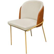 Cadeira Aurora Couro Pérola com Caramelo Metal Dourado - C&M Decor Cadeira Aurora Couro Pérola com Caramelo Metal Dourado - C&M Decor