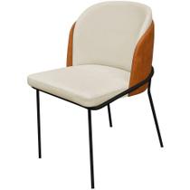 Cadeira Aurora Couro Pérola com Caramelo Metal Preto - C&M Decor Cadeira Aurora Couro Pérola com Caramelo Metal Preto - C&M Decor