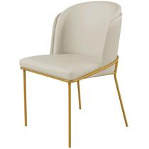 Cadeira Aurora Couro Pérola Metal Dourado - C&M Decor Cadeira Aurora Couro Pérola Metal Dourado - C&M Decor