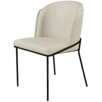 Cadeira Aurora Couro Pérola Metal Preto