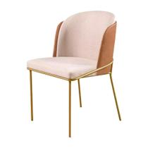 Cadeira Aurora em Linho Bege e Couro Caramelo Pés em Metal Dourado - C&M Decor Cadeira Aurora em Linho Bege e Couro Caramelo Pés em Metal Dourado - C&M Decor