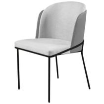 Cadeira Aurora Linho Cinza Couro Cinza Metal Preto - C&M Decor Cadeira Aurora Linho Cinza Couro Cinza Metal Preto - C&M Decor