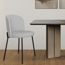 Cadeira Ayla Linho Base Metal Preta Mesa Jantar Reforçada