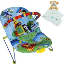 Cadeira Balanço Bebê Azul 9Kg Soft Ballagio + Naninha Urso