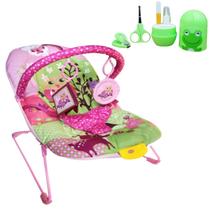 Cadeira Balanço P/ Bebê Rosa Musical 9Kg Soft + Kit Estojo - Color Baby