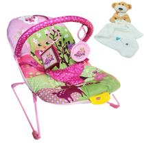 Cadeira Balanço P/ Bebê Rosa Musical 9Kg Soft + Naninha Urso