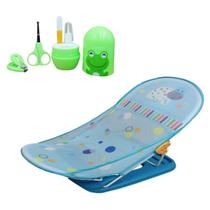 Cadeira Banheira Azul Infantil Banho Menino + Kit Manicure