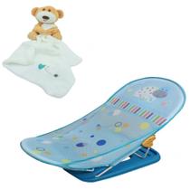 Cadeira Banheira Bebê Dobrável Azul + Naninha Urso Pelucia