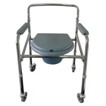 Cadeira Banho Higienica Rodinhas Ajuste Altura Assento Dobrável Cesto Coletor Tampa Removivel Box Pequeno Aço Ferroso Steel Leve Compacta Mobil Saude