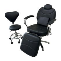 Cadeira Barbeiro Descanso De Perna Com Mocho Preta IWCBDM01PT