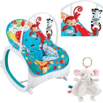 Cadeira Bebê P/ Dormir Safari Azul + Naninha Manta Elefante