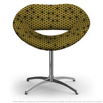 Cadeira Beijo Colmeia Preto e Amarelo Poltrona Decorativa com Base Giratória
