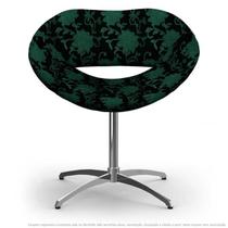 Cadeira Beijo Floral Verde e Preto Poltrona Decorativa com Base Giratória