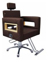 Cadeira Berlin Reclinável Hidráulica estrela Salão Estofado Marrom