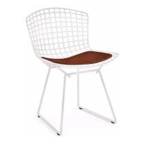 Cadeira Bertoia Branca com Assento Marrom Cadeira Bertoia Branca com Assento Marrom