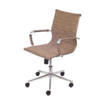 Cadeira Boxbit Eames Office Esteirinha Baixa P.U. Retro Castanho Base Rodízio Cromada