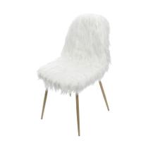 Cadeira Boxbit Glamour Pelo Branco Base Metal Cor Madeira