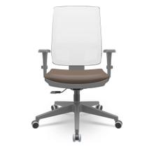 Cadeira Brizza Diretor Grafite Tela Branca Assento Vinil Marrom Base RelaxPlax Piramidal - 66372