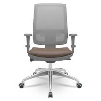 Cadeira Brizza Diretor Grafite Tela Cinza com Assento Vinil Marrom Base Autocompensador Aluminio - 65791