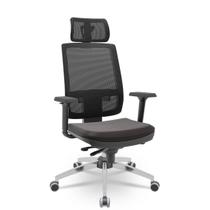 Cadeira Brizza Tela 3D Slider Cromada C Apoio Nr17 Sint Café