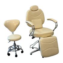 Cadeira Cabeleireiro Descanso Perna + Mocho Salão Maquiagem Base Estrela Bege Importway Iwcbdm01bg
