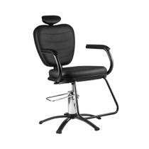 Cadeira Cabelereiro Barbeiro Poltrona Top Salão de Beleza Estofado Dompel Reclinável Black