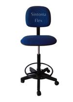 Cadeira caixa alta com aro e com rodíziopra recepçao balcao mercado tecido azul