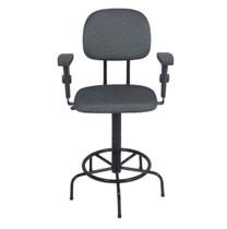 Cadeira caixa alta com braço - L duplo - regulagem de altura - base de ferro fixa tecido cinza/preto