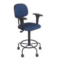 Cadeira Caixa Alta com rodizios bracos de regulagem de altura Atendimento Recepção Balcão Azul